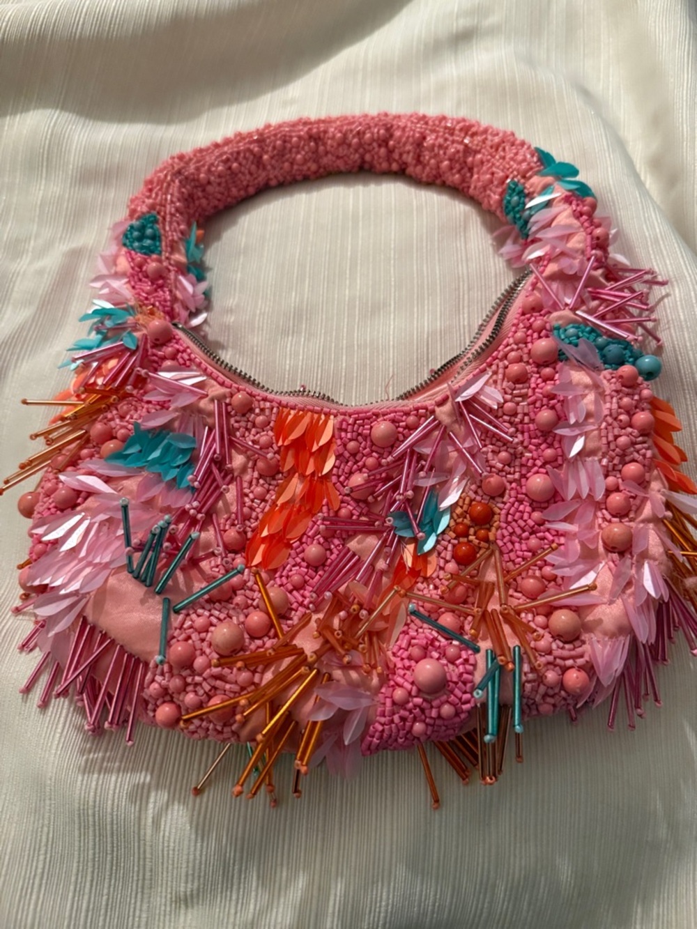 Pink Beaded Fringe Shoulder Bag - Designer Style